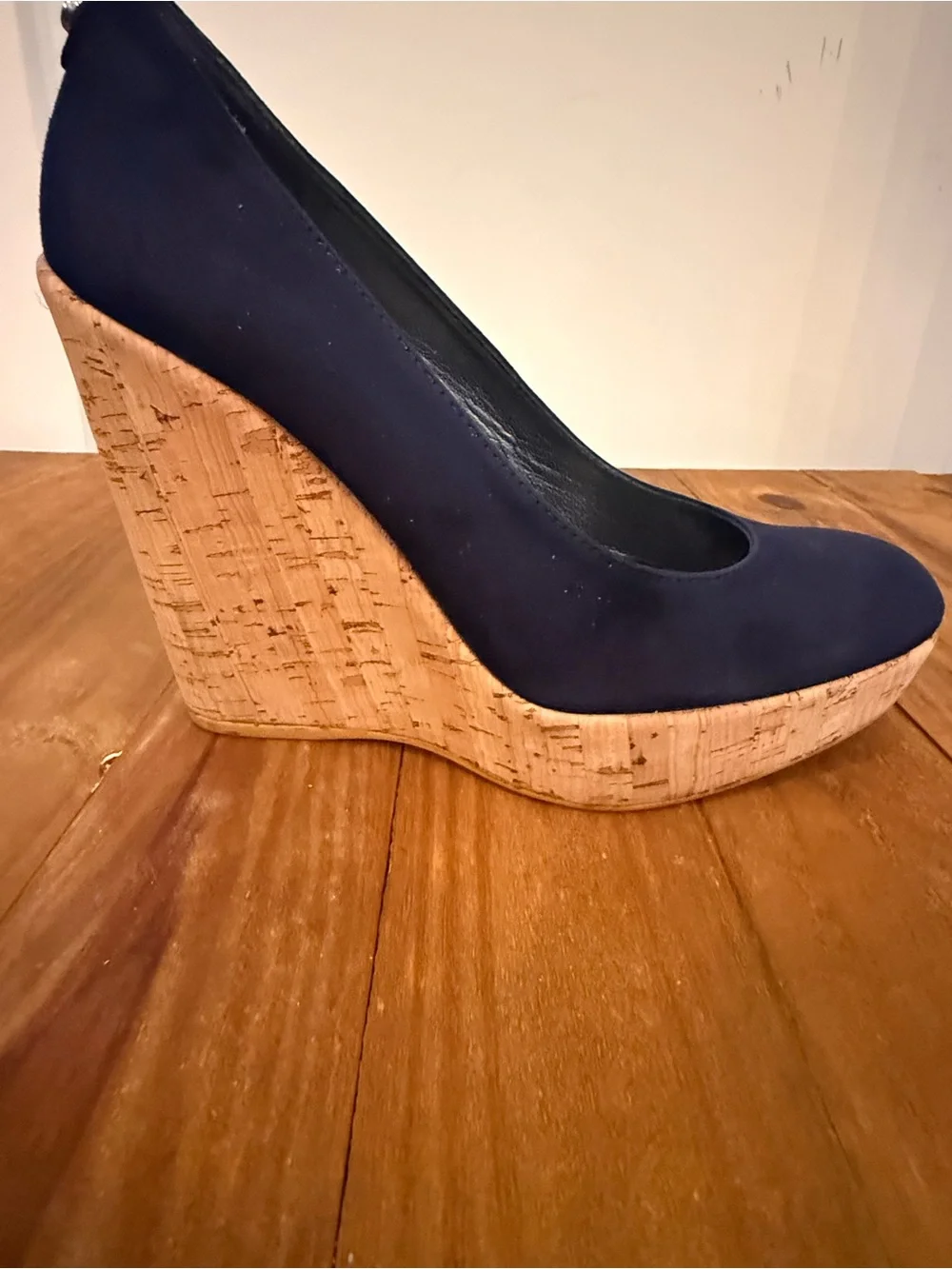 Stuart Weitzman. Corkswoon Wedges. Navy Suede. Size 7.